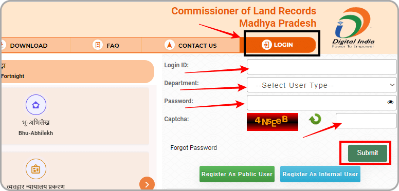 MP Bhulekh Portal पर लॉग इन / रजिस्ट्रेशन कैसे करें?